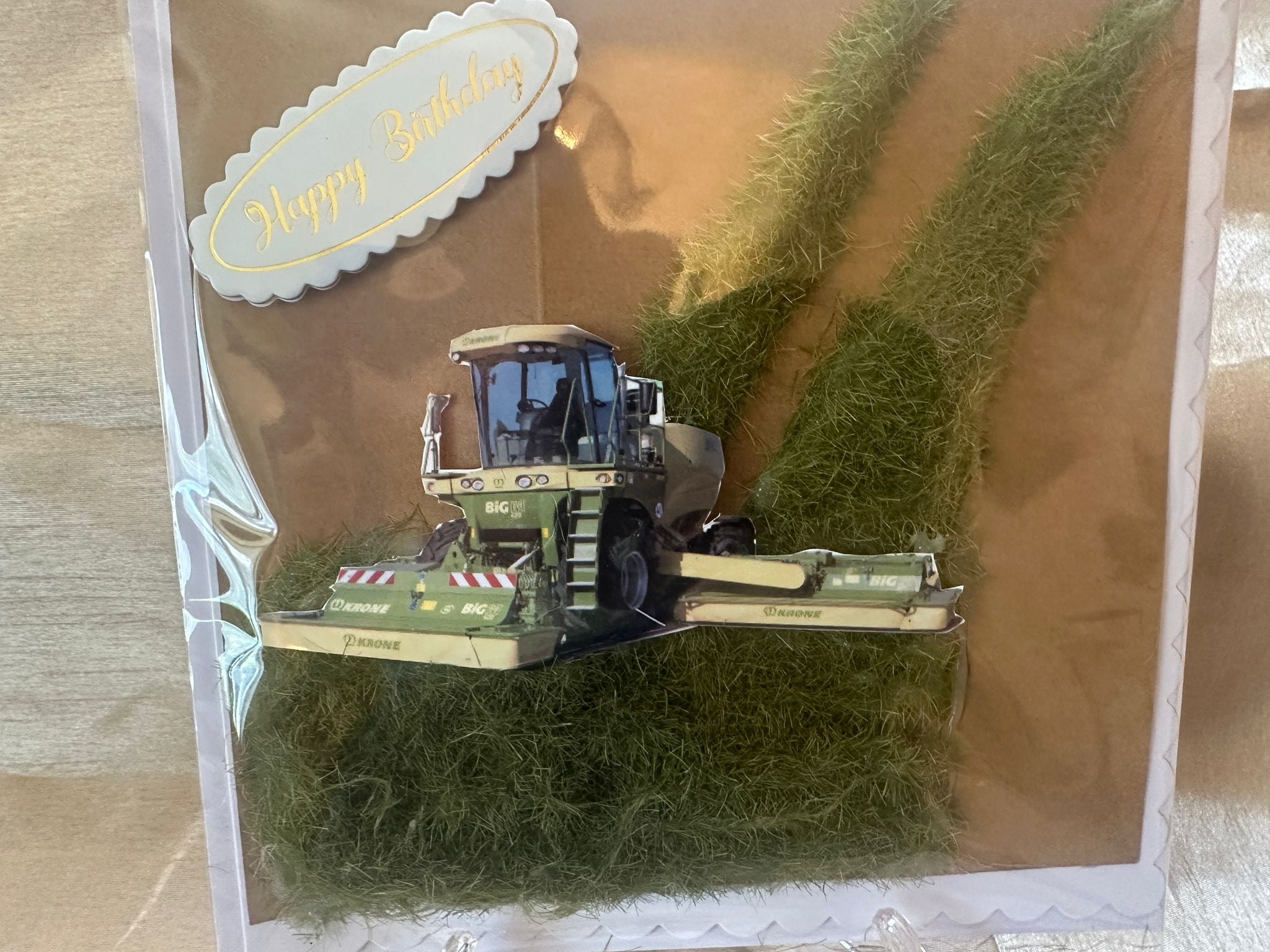 3d birthday card  krone mower grass