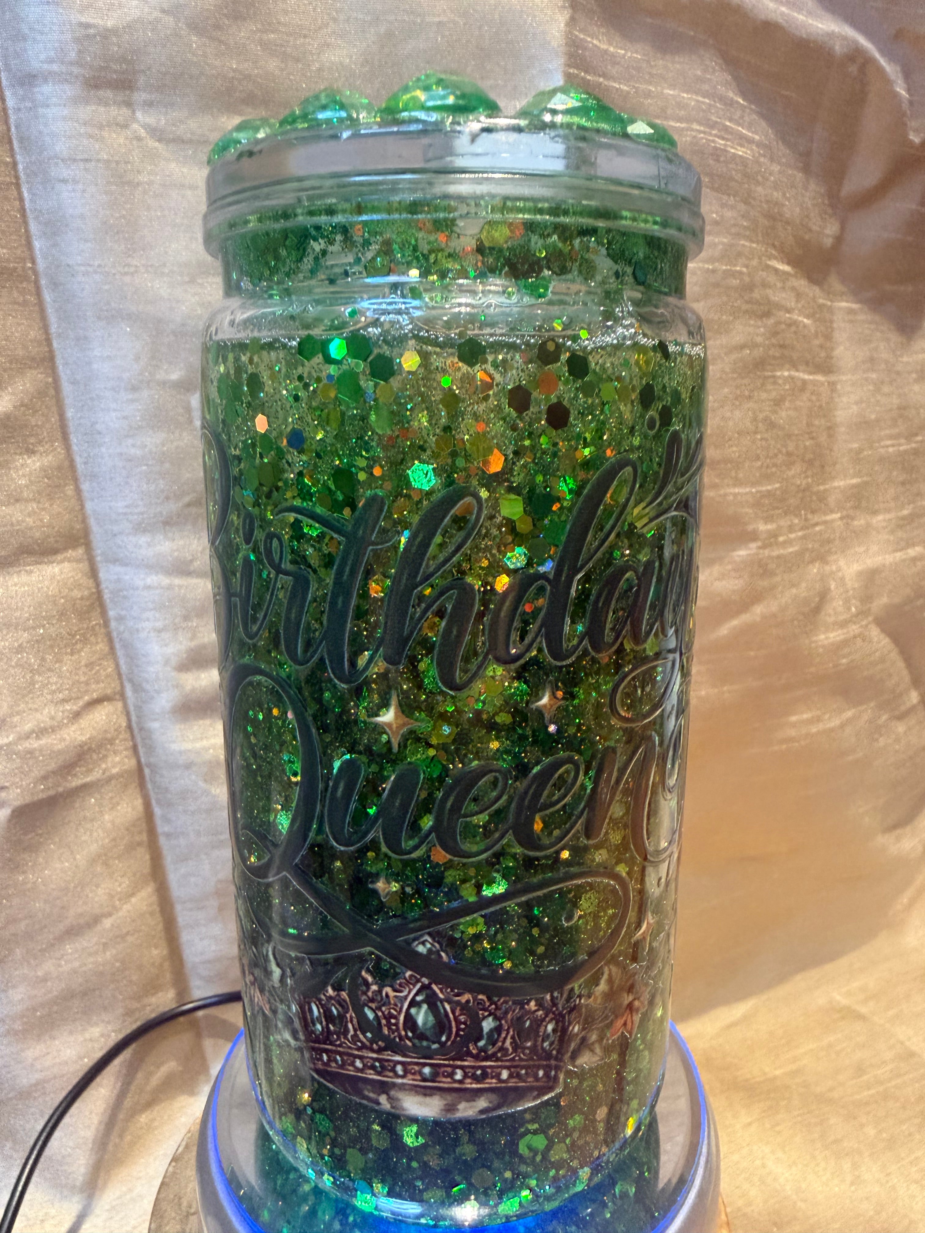 stunning  Birthday queen green 16 oz handcrafted snow globe tumbler