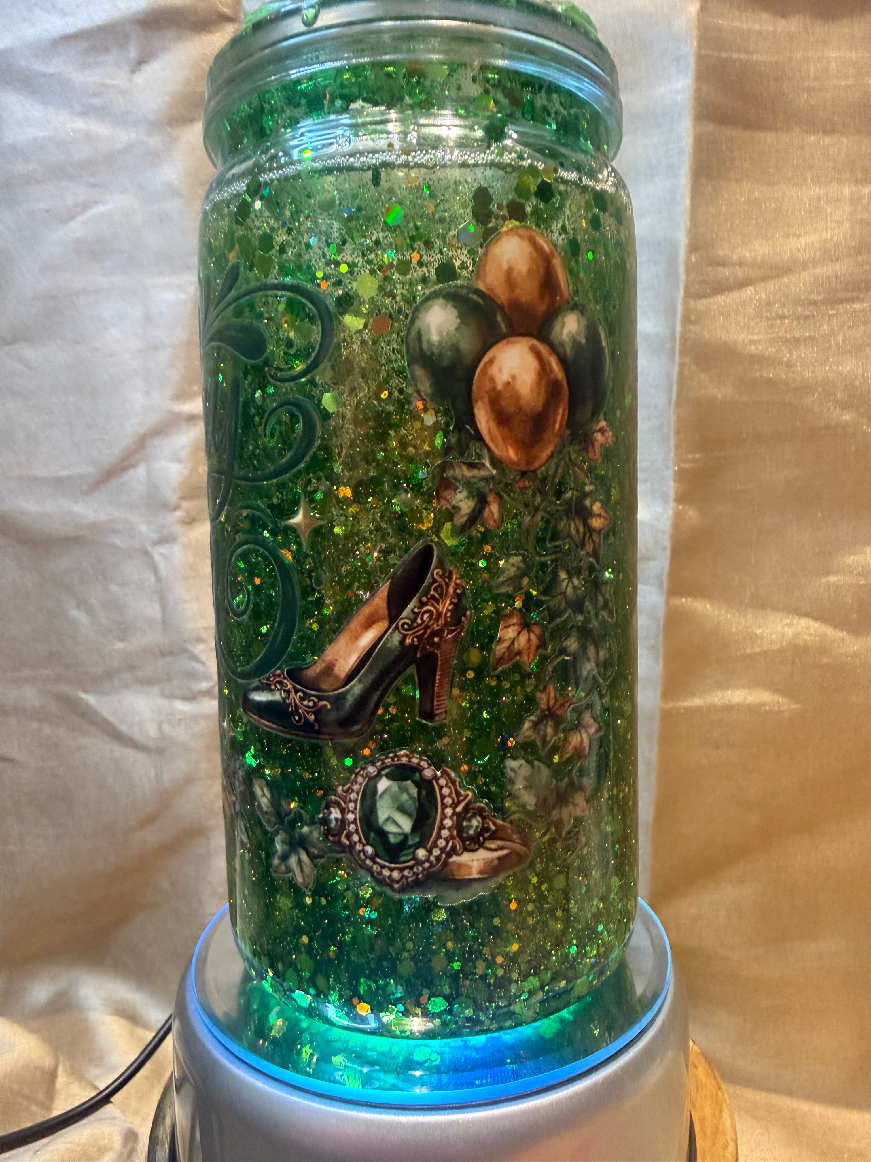 stunning  Birthday queen green 16 oz handcrafted snow globe tumbler