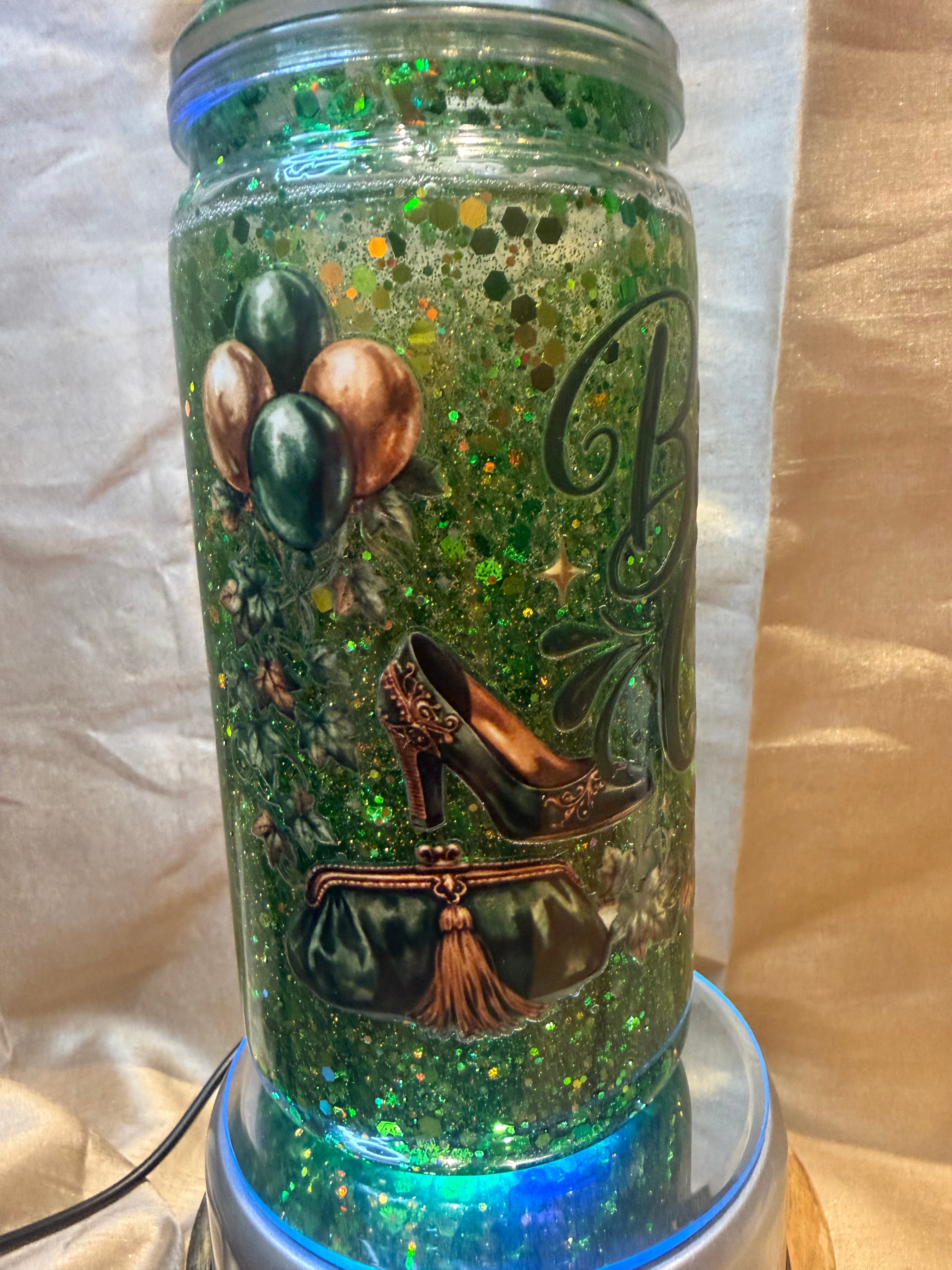 stunning  Birthday queen green 16 oz handcrafted snow globe tumbler