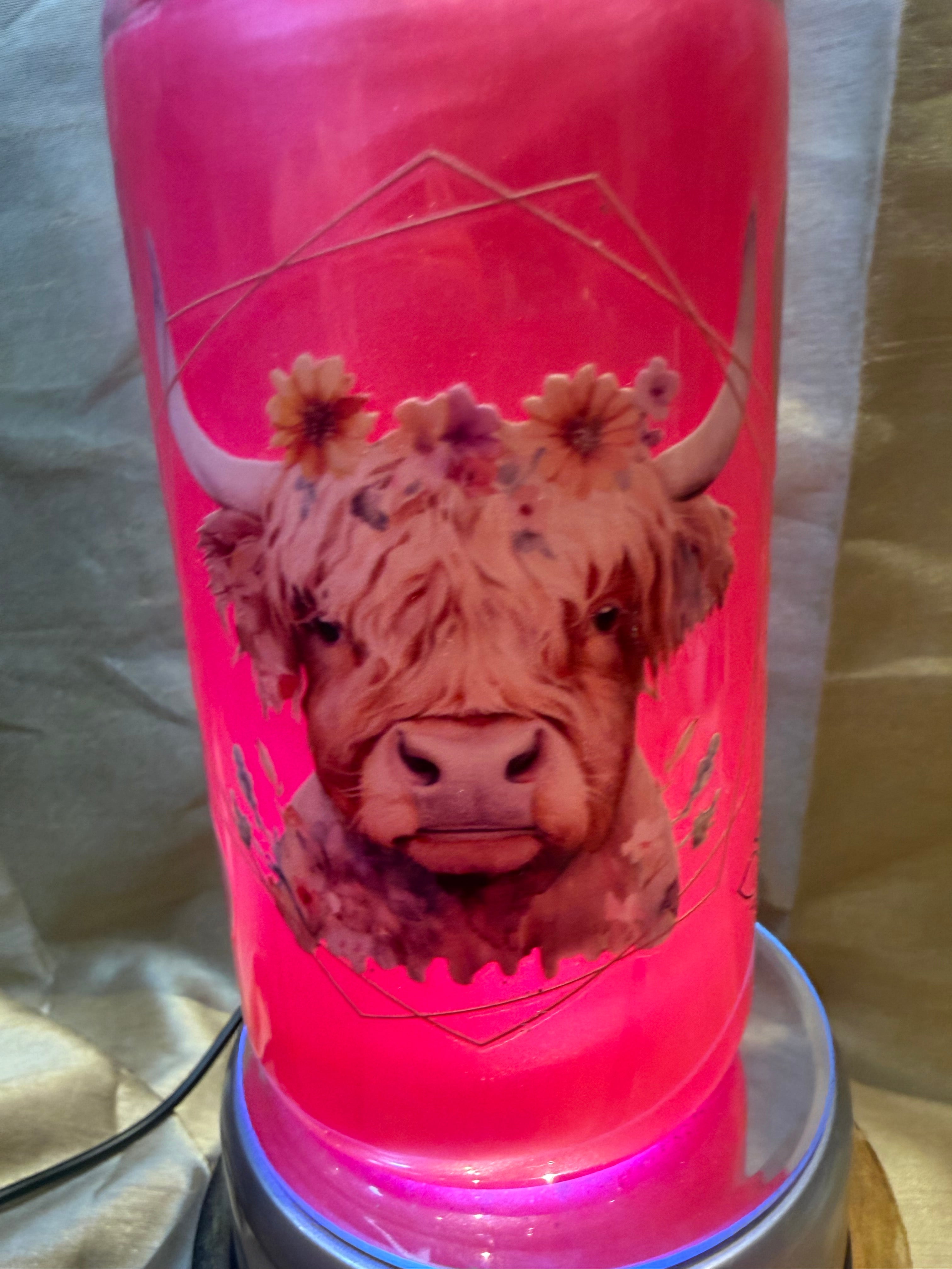 16 oz Custom Snow Globe Tumbler – Handcrafted & Personalised high land cow
