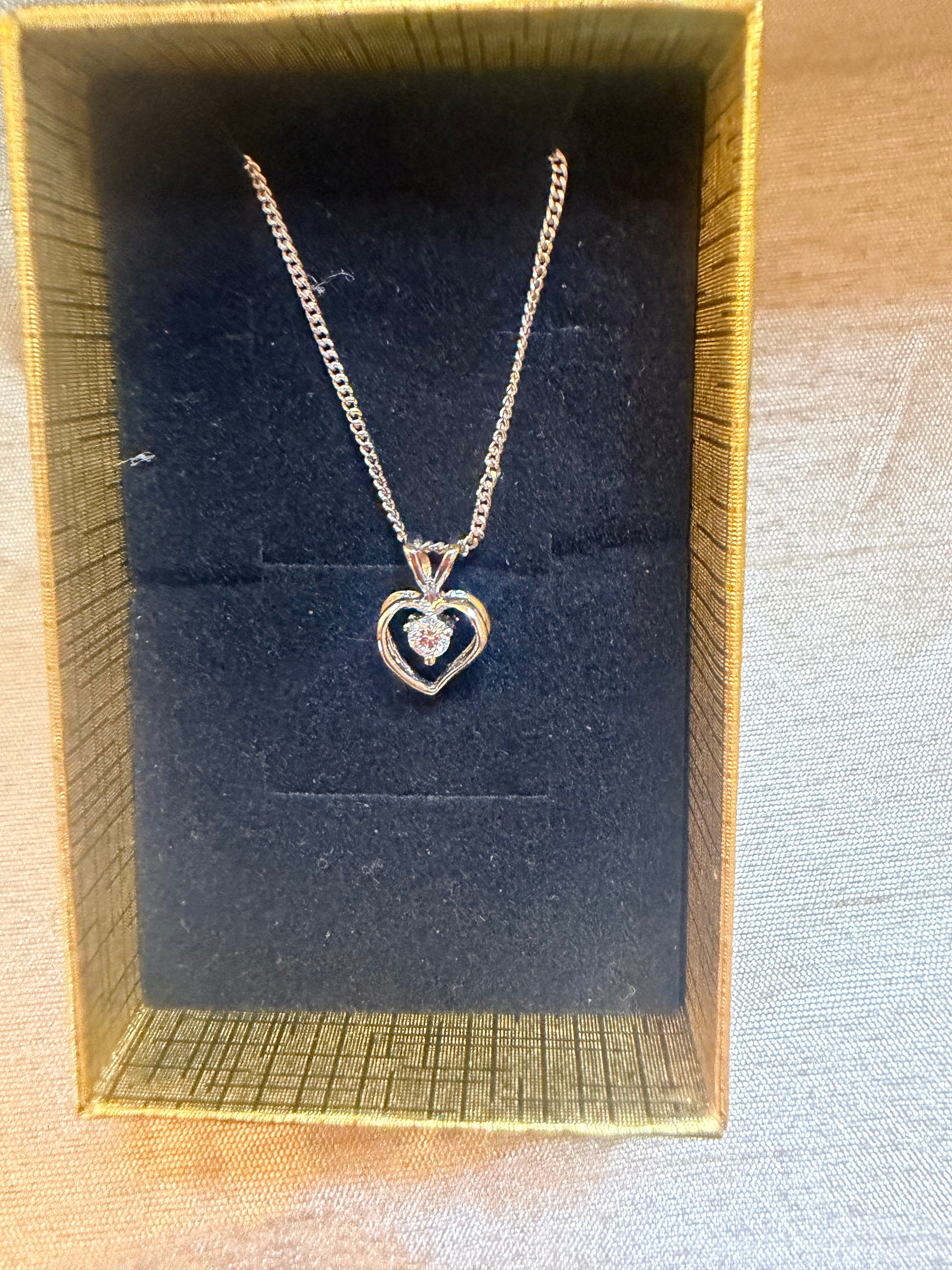 Silver heart cubic zirconia necklace