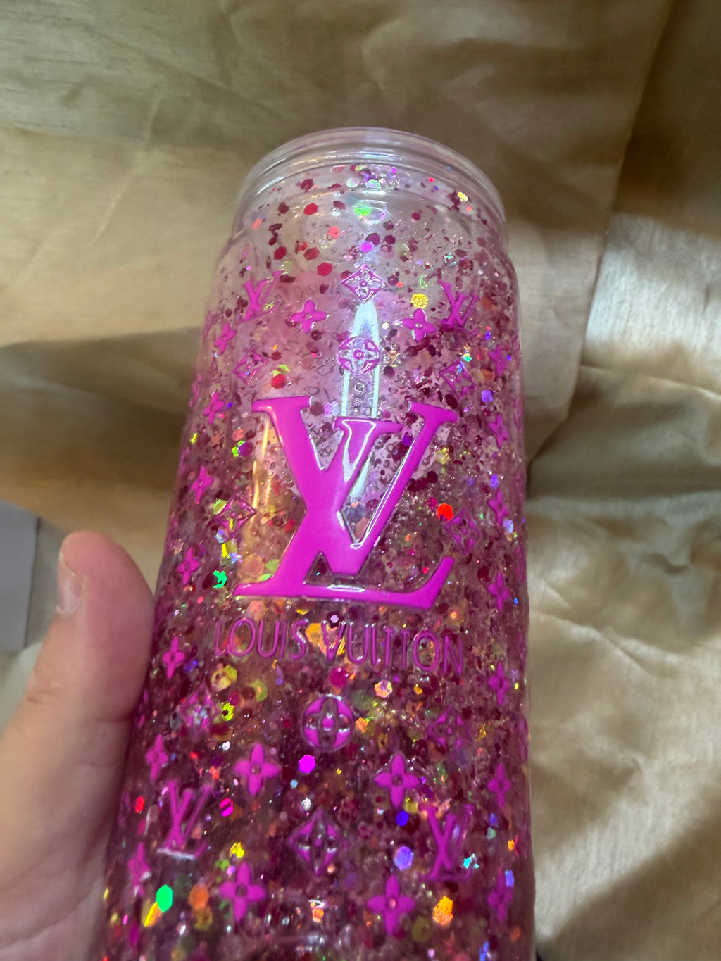 20 oz Snow globe pink branded tumbler