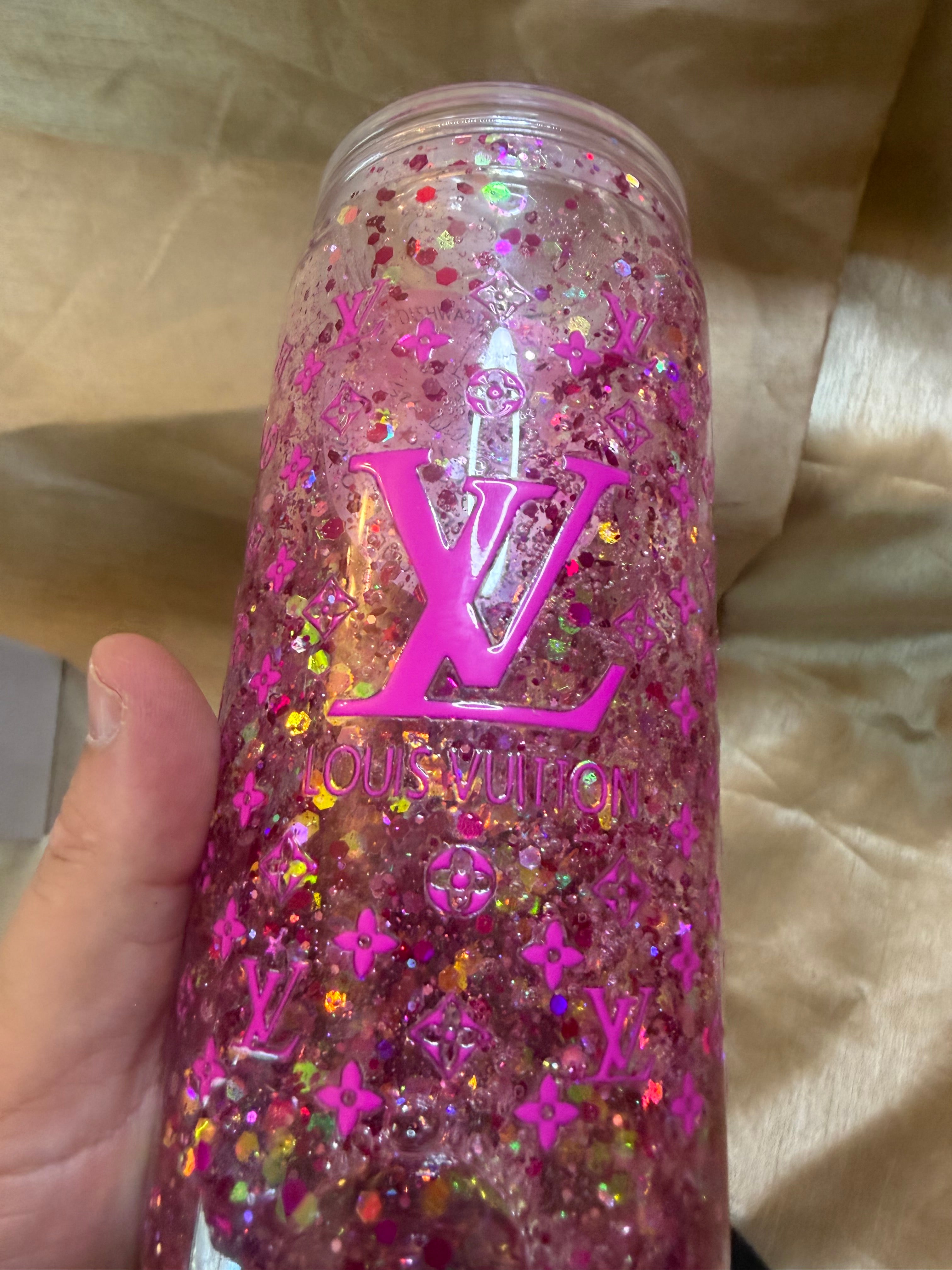 20 oz Snow globe pink branded tumbler